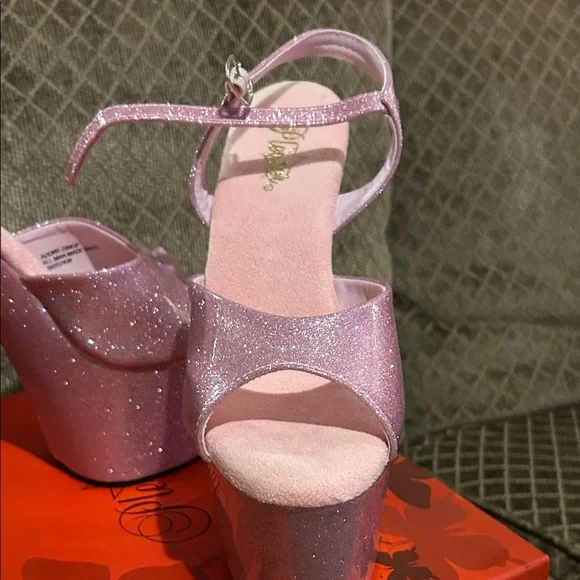 Pleaser size 10 NIB Pink Glitter Platform heels - Picture 4 of 13